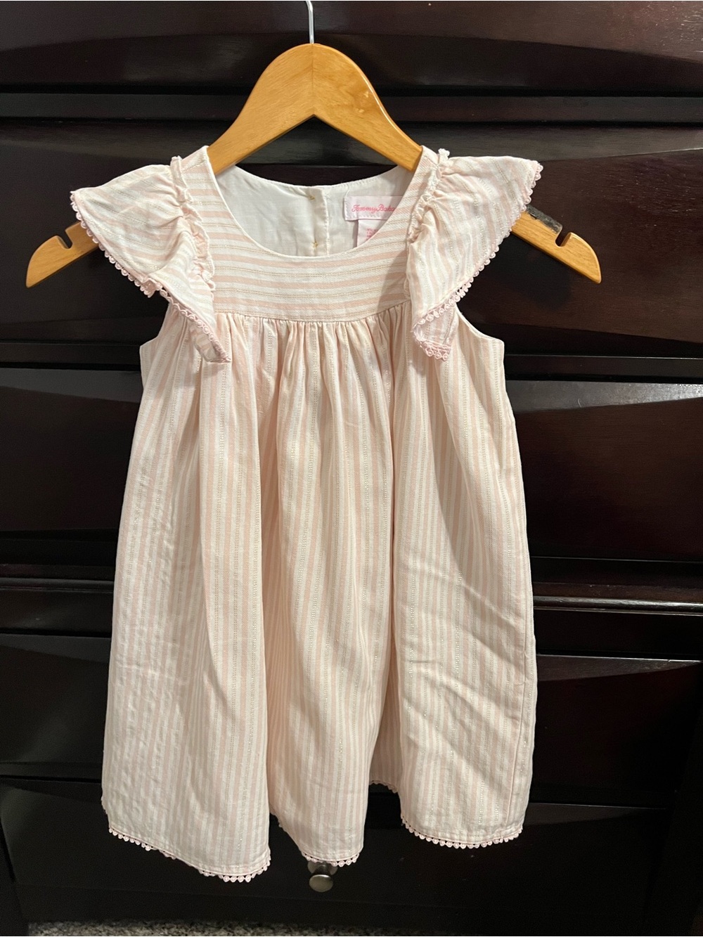 Tommy Bahama Pink and White Striped Ruffle Neck Dress